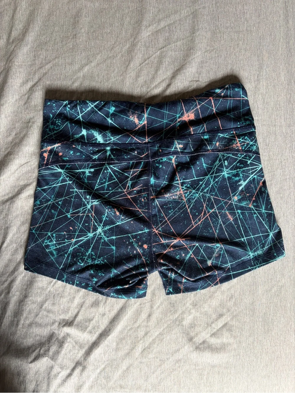 Champion Women's Navy Blue Shorts with Teal & Coral Geo Lines